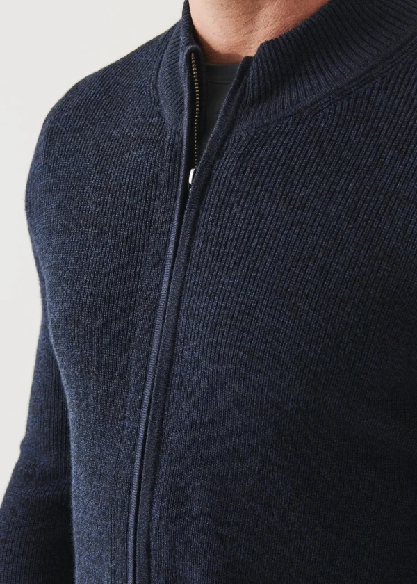 PATRICK ASSARAF Extra-Fine Merino Ribbed Full Zip Cardigan | Men Knitwear