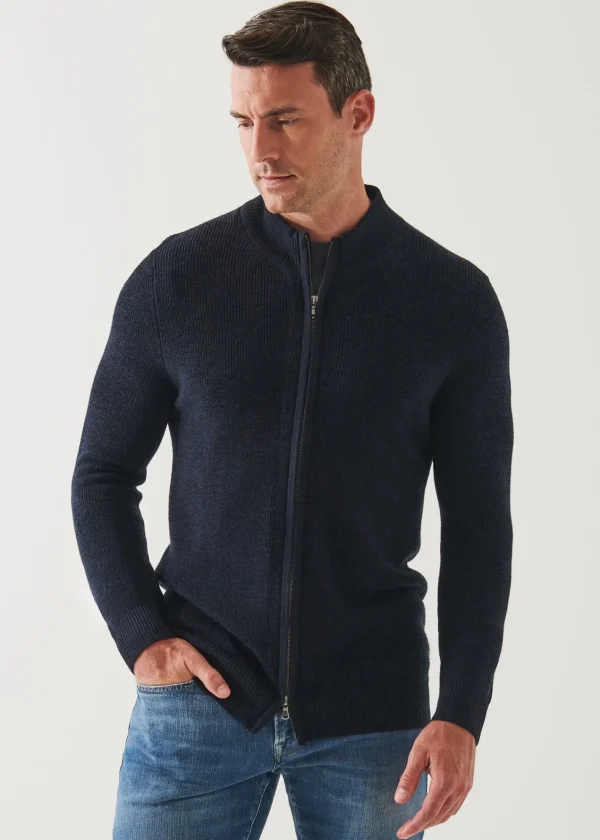 PATRICK ASSARAF Extra-Fine Merino Ribbed Full Zip Cardigan | Men Knitwear