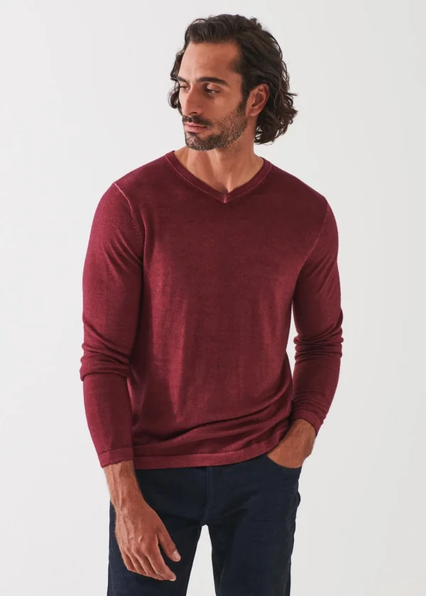 PATRICK ASSARAF Extra-Fine Merino Vintage Wash V-Neck | Men Knitwear