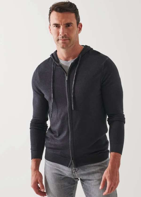 PATRICK ASSARAF Extra-Fine Merino Vintage Wash Full Zip Hoodie | Men Knitwear