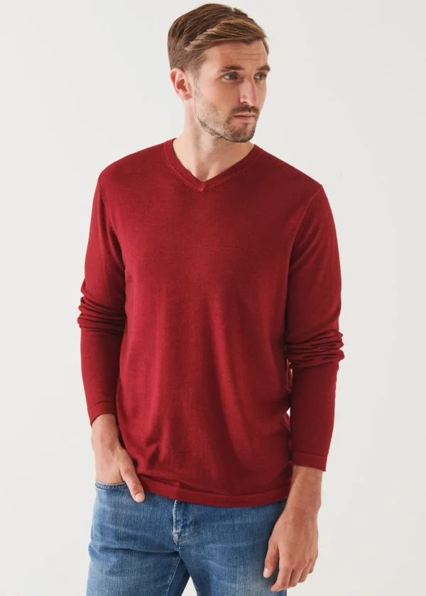 PATRICK ASSARAF Extra-Fine Merino Vintage Wash V-Neck | Men Knitwear