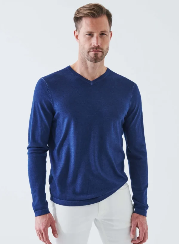 PATRICK ASSARAF Extra-Fine Merino Vintage Wash V-Neck | Men Knitwear