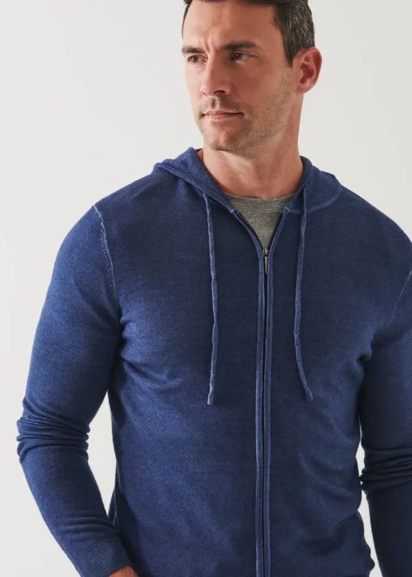 PATRICK ASSARAF Extra-Fine Merino Vintage Wash Full Zip Hoodie | Men Knitwear