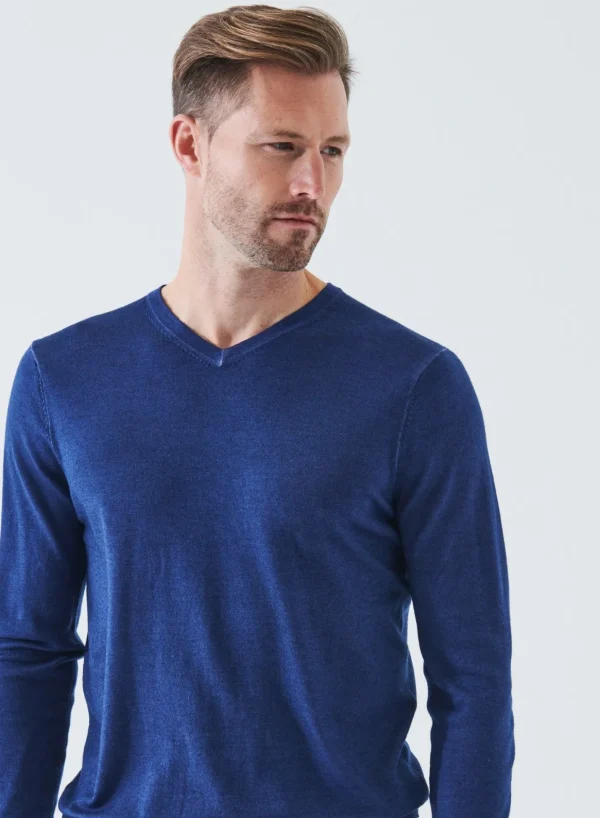 PATRICK ASSARAF Extra-Fine Merino Vintage Wash V-Neck | Men Knitwear