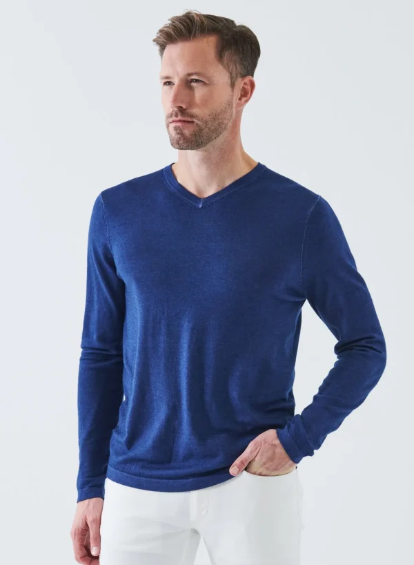 PATRICK ASSARAF Extra-Fine Merino Vintage Wash V-Neck | Men Knitwear