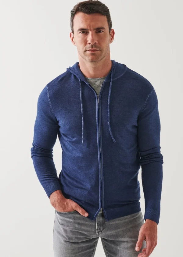 PATRICK ASSARAF Extra-Fine Merino Vintage Wash Full Zip Hoodie | Men Knitwear