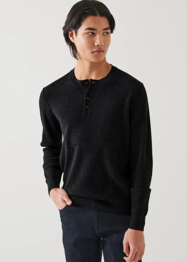 PATRICK ASSARAF Extra-Fine Merino Waffle Henley | Men Knitwear