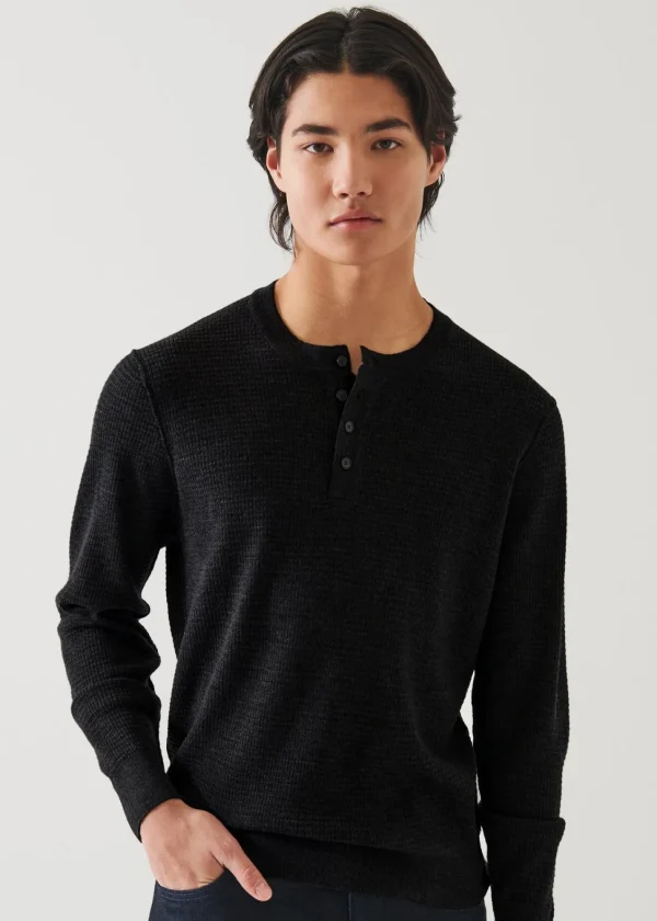 PATRICK ASSARAF Extra-Fine Merino Waffle Henley | Men Knitwear