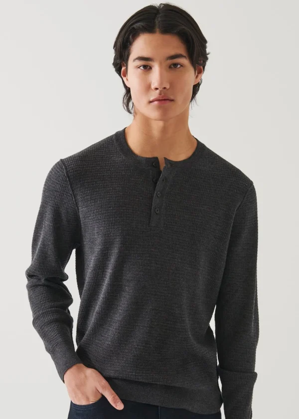 PATRICK ASSARAF Extra-Fine Merino Waffle Henley | Men Knitwear