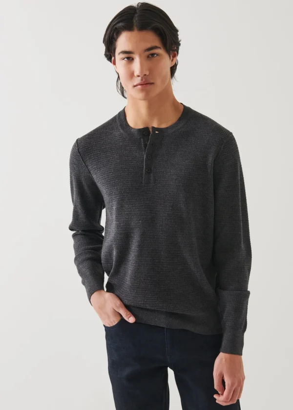 PATRICK ASSARAF Extra-Fine Merino Waffle Henley | Men Knitwear