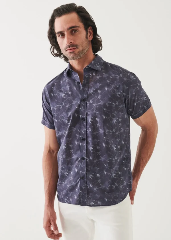 PATRICK ASSARAF Faded Floral Print Cotton Short Sleeve Shirt | Men Shirts