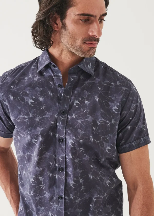 PATRICK ASSARAF Faded Floral Print Cotton Short Sleeve Shirt | Men Shirts