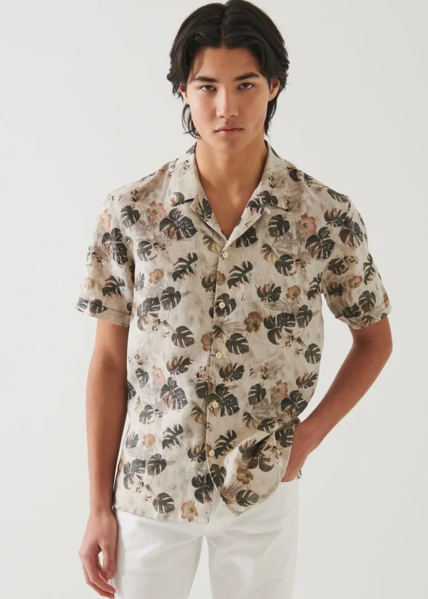 PATRICK ASSARAF Floral Leaf Print Linen Shirt | Men Shirts