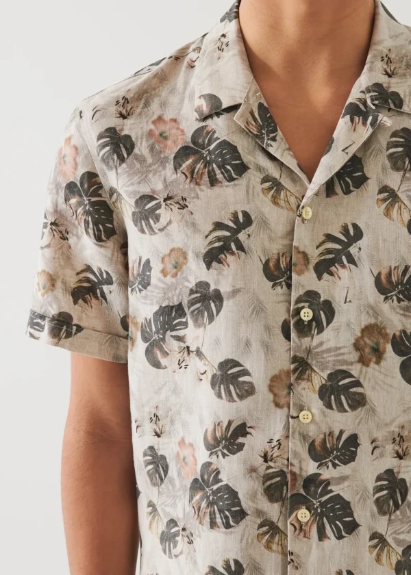 PATRICK ASSARAF Floral Leaf Print Linen Shirt | Men Shirts