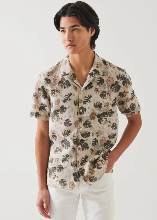 PATRICK ASSARAF Floral Leaf Print Linen Shirt | Men Shirts