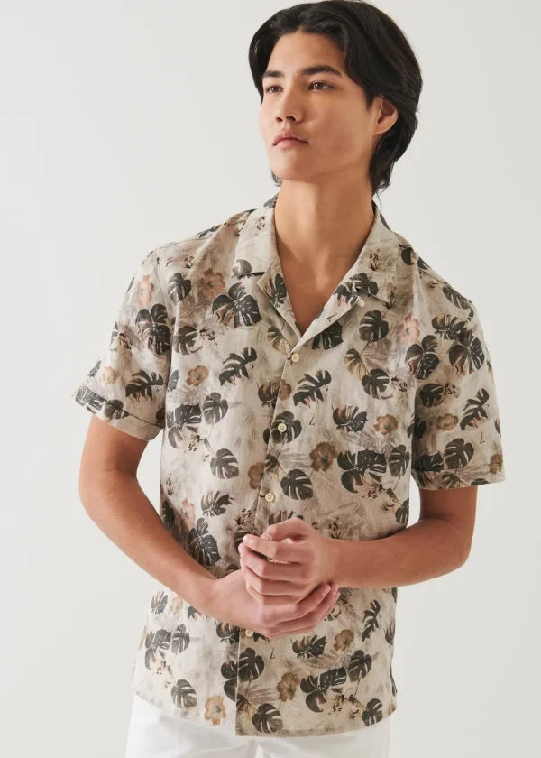 PATRICK ASSARAF Floral Leaf Print Linen Shirt | Men Shirts