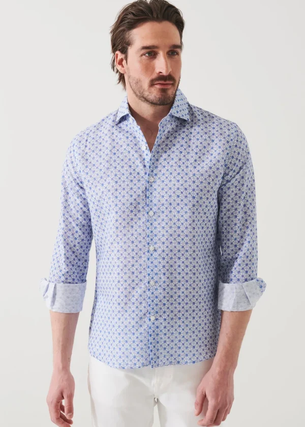 PATRICK ASSARAF Floral Linen Long Sleeve Shirt | Men Shirts