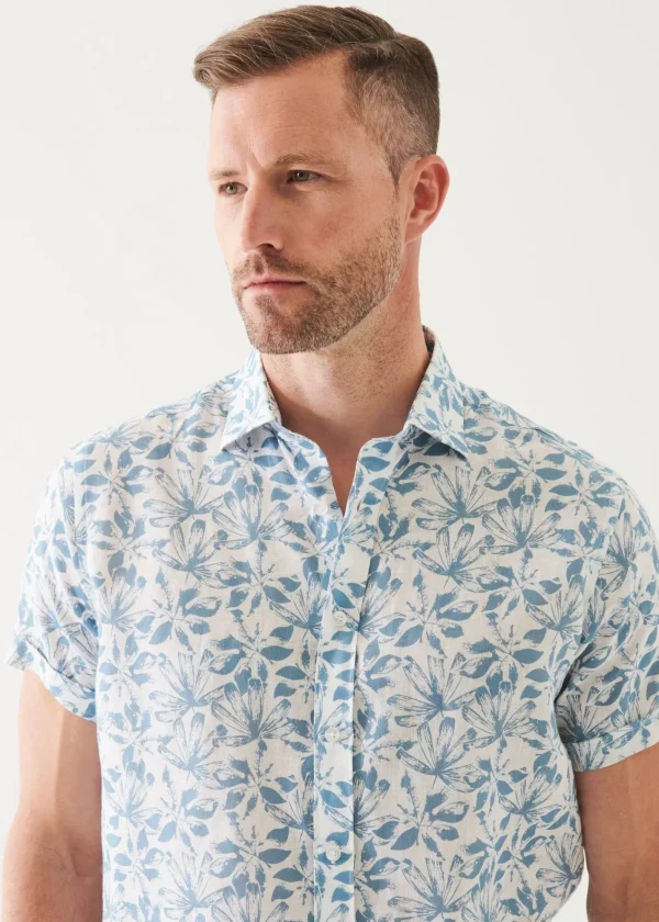 PATRICK ASSARAF Floral Print Linen Short Sleeve Shirt | Men Shirts