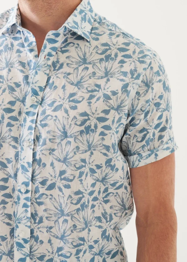 PATRICK ASSARAF Floral Print Linen Short Sleeve Shirt | Men Shirts