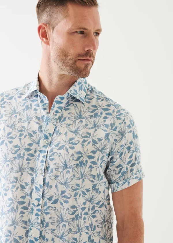 PATRICK ASSARAF Floral Print Linen Short Sleeve Shirt | Men Shirts