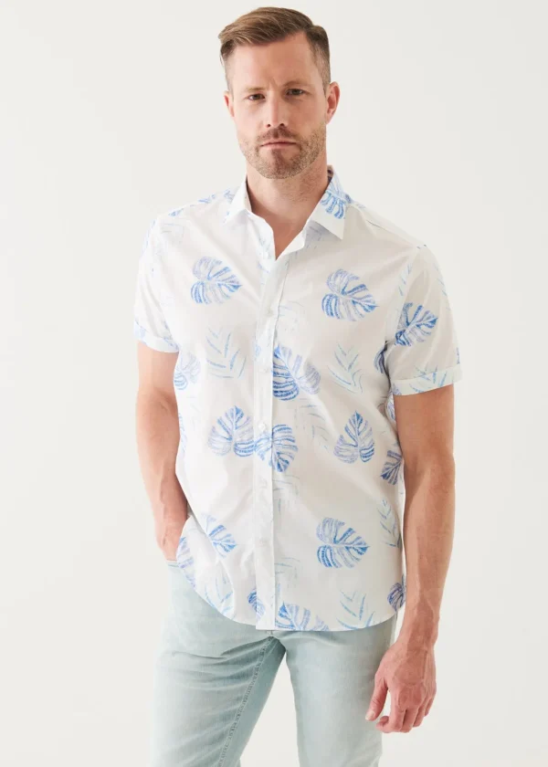 PATRICK ASSARAF Leaf Print Cotton Short Sleeve Shirt | Men Shirts