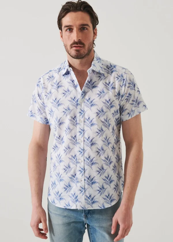 PATRICK ASSARAF Leaf Print Cotton Short Sleeve Shirt | Men Shirts