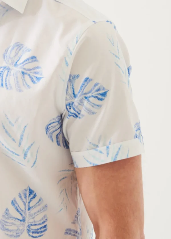 PATRICK ASSARAF Leaf Print Cotton Short Sleeve Shirt | Men Shirts