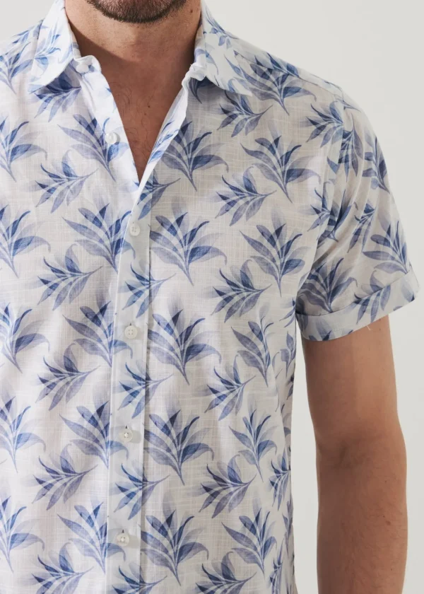 PATRICK ASSARAF Leaf Print Cotton Short Sleeve Shirt | Men Shirts