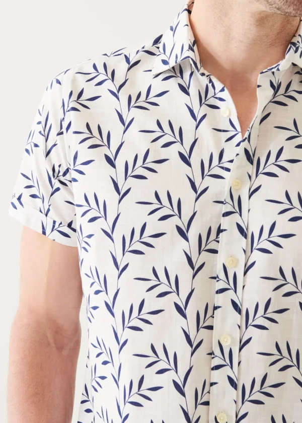 PATRICK ASSARAF Leaf Print Cotton Short Sleeve Shirt | Men Shirts