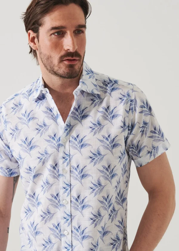 PATRICK ASSARAF Leaf Print Cotton Short Sleeve Shirt | Men Shirts