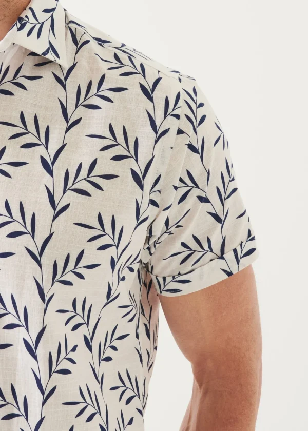 PATRICK ASSARAF Leaf Print Cotton Short Sleeve Shirt | Men Shirts