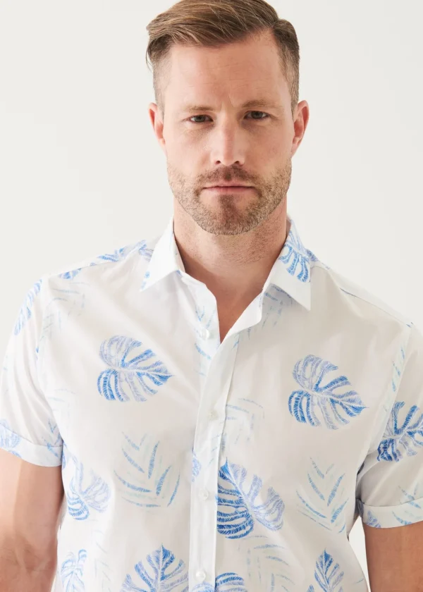 PATRICK ASSARAF Leaf Print Cotton Short Sleeve Shirt | Men Shirts