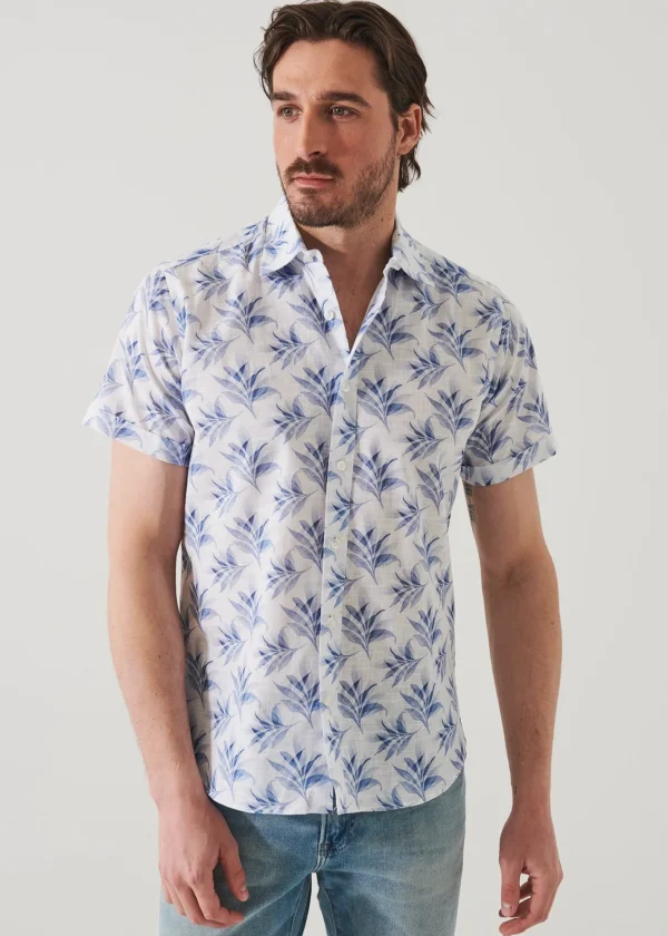 PATRICK ASSARAF Leaf Print Cotton Short Sleeve Shirt | Men Shirts