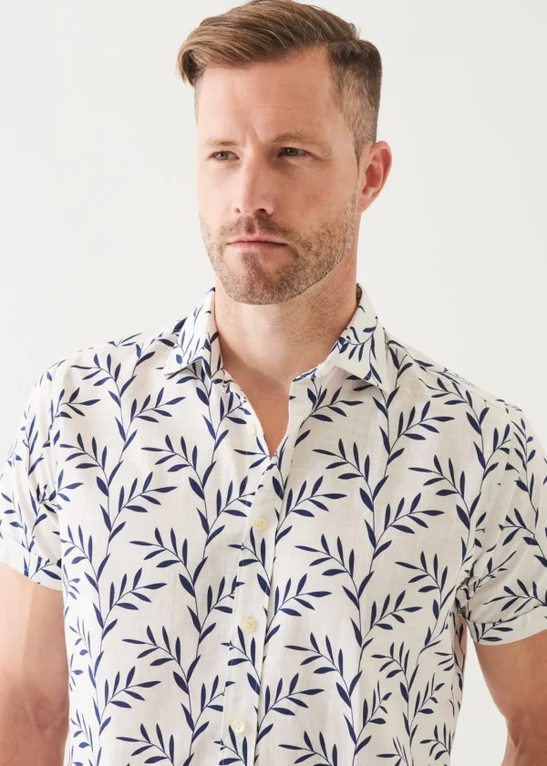 PATRICK ASSARAF Leaf Print Cotton Short Sleeve Shirt | Men Shirts