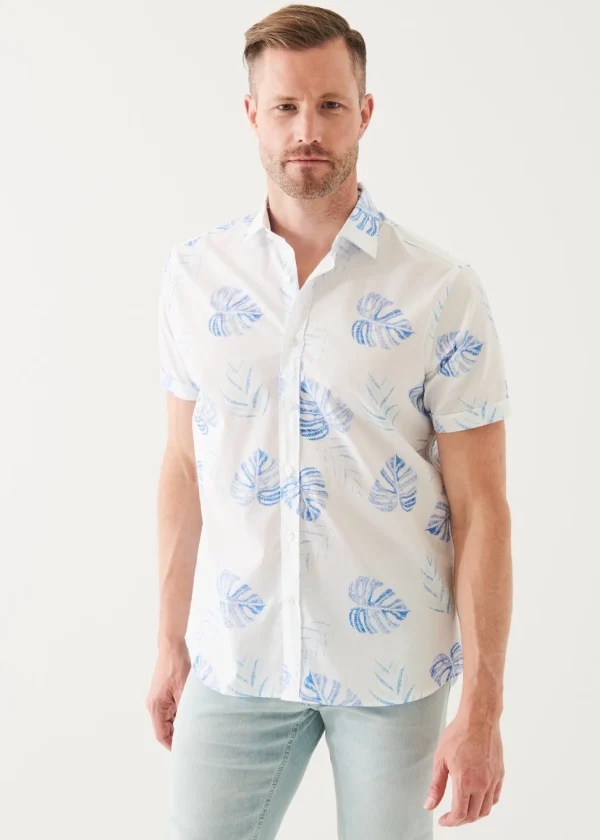 PATRICK ASSARAF Leaf Print Cotton Short Sleeve Shirt | Men Shirts