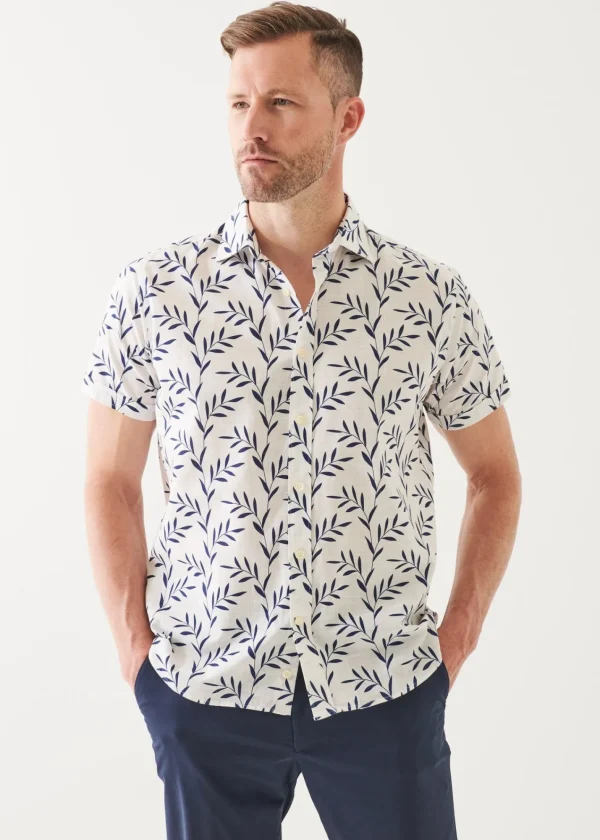 PATRICK ASSARAF Leaf Print Cotton Short Sleeve Shirt | Men Shirts