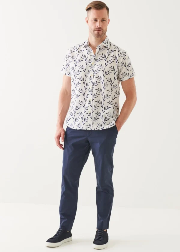 PATRICK ASSARAF Leaf Print Cotton Short Sleeve Shirt | Men Shirts