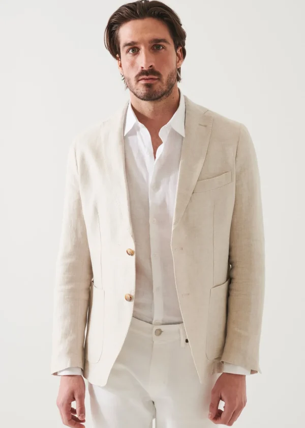 PATRICK ASSARAF Linen Herringbone Blazer | Men Blazers