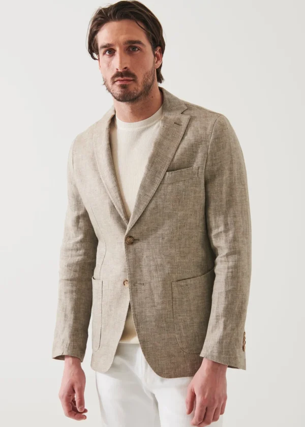 PATRICK ASSARAF Linen Herringbone Blazer | Men Blazers