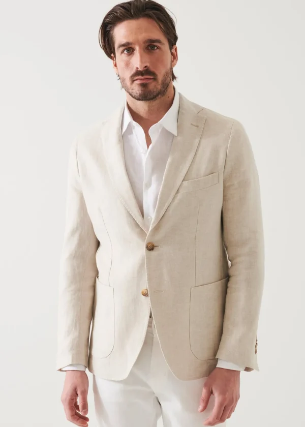 PATRICK ASSARAF Linen Herringbone Blazer | Men Blazers