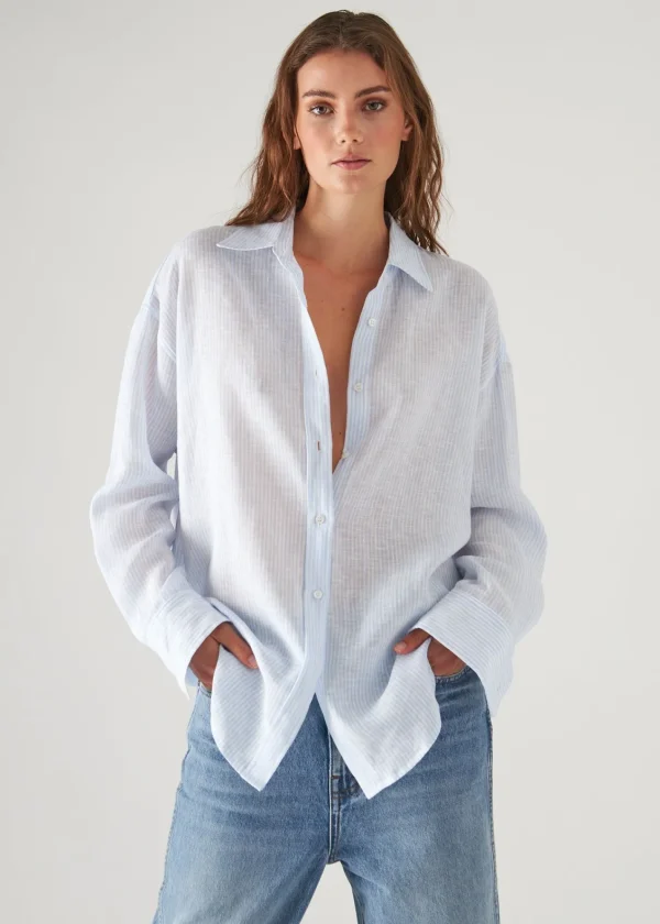 PATRICK ASSARAF Linen Striped Boyfriend Shirt | Women Shirts