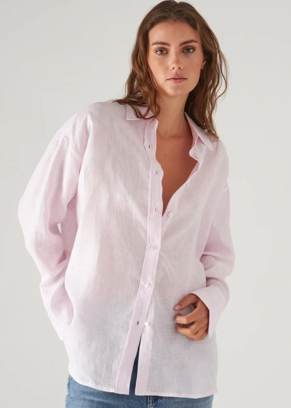 PATRICK ASSARAF Linen Striped Boyfriend Shirt | Women Shirts