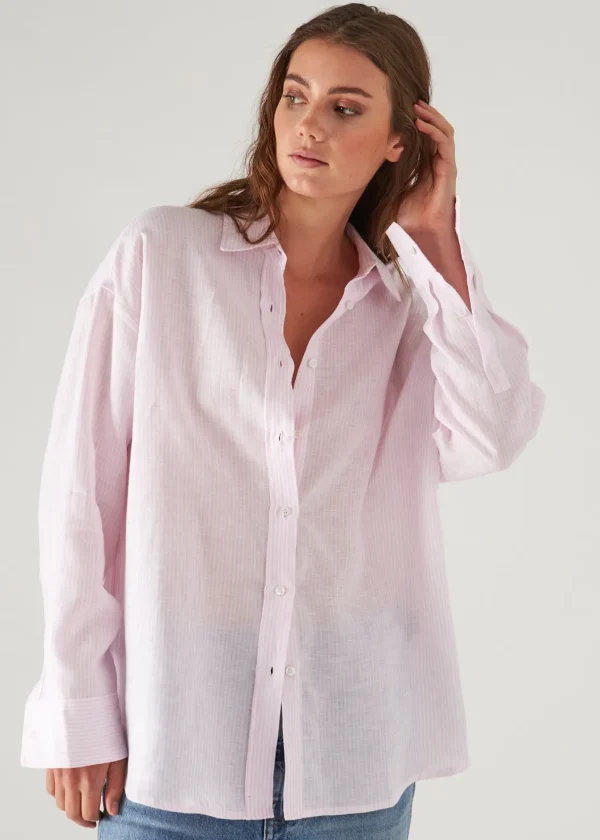 PATRICK ASSARAF Linen Striped Boyfriend Shirt | Women Shirts