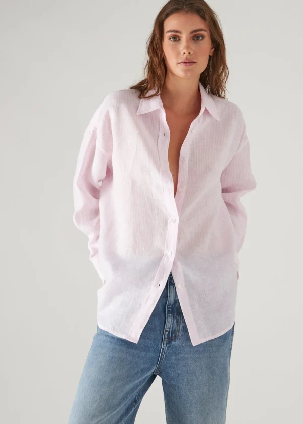 PATRICK ASSARAF Linen Striped Boyfriend Shirt | Women Shirts