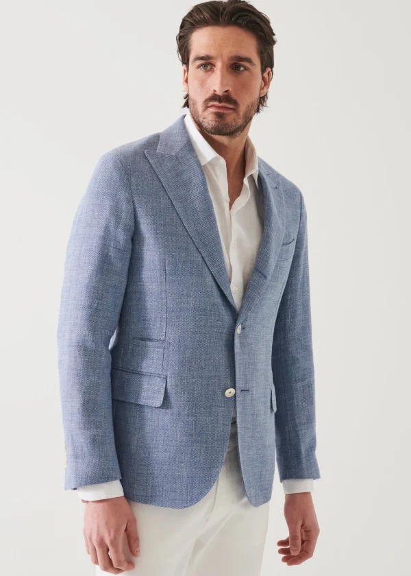 PATRICK ASSARAF Linen Wool Blend Peak Lapel Blazer | Men Blazers