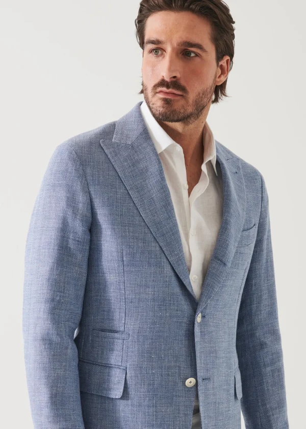 PATRICK ASSARAF Linen Wool Blend Peak Lapel Blazer | Men Blazers