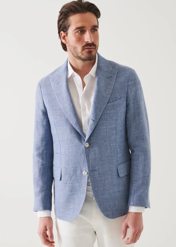 PATRICK ASSARAF Linen Wool Blend Peak Lapel Blazer | Men Blazers