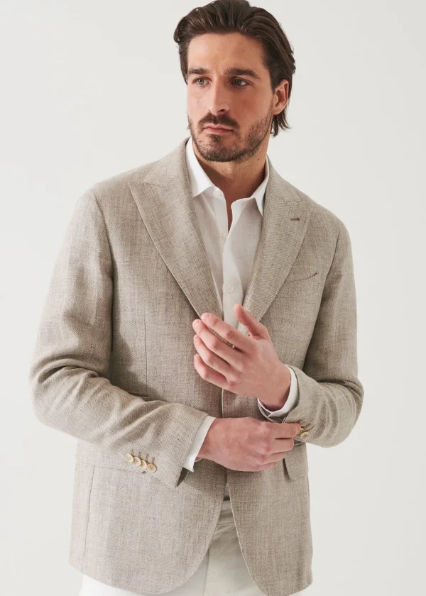 PATRICK ASSARAF Linen Wool Blend Peak Lapel Blazer | Men Blazers