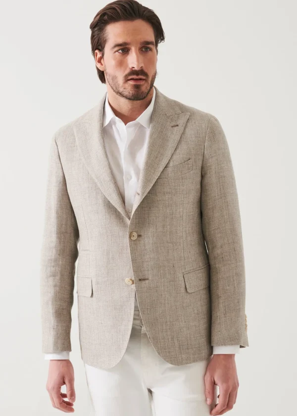 PATRICK ASSARAF Linen Wool Blend Peak Lapel Blazer | Men Blazers