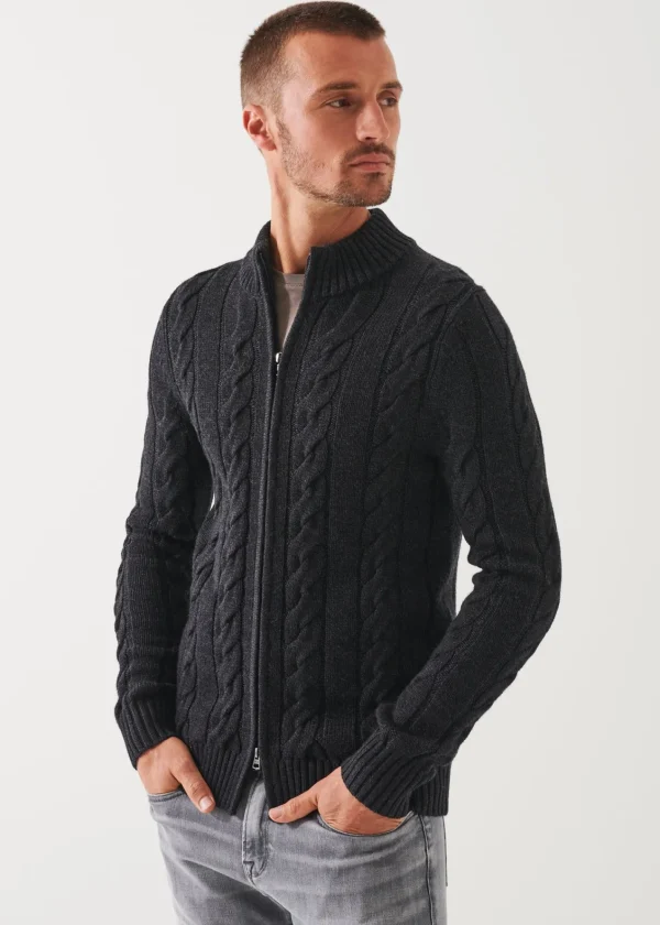 PATRICK ASSARAF Merino Cable Knit Zip Cardigan | Men Knitwear